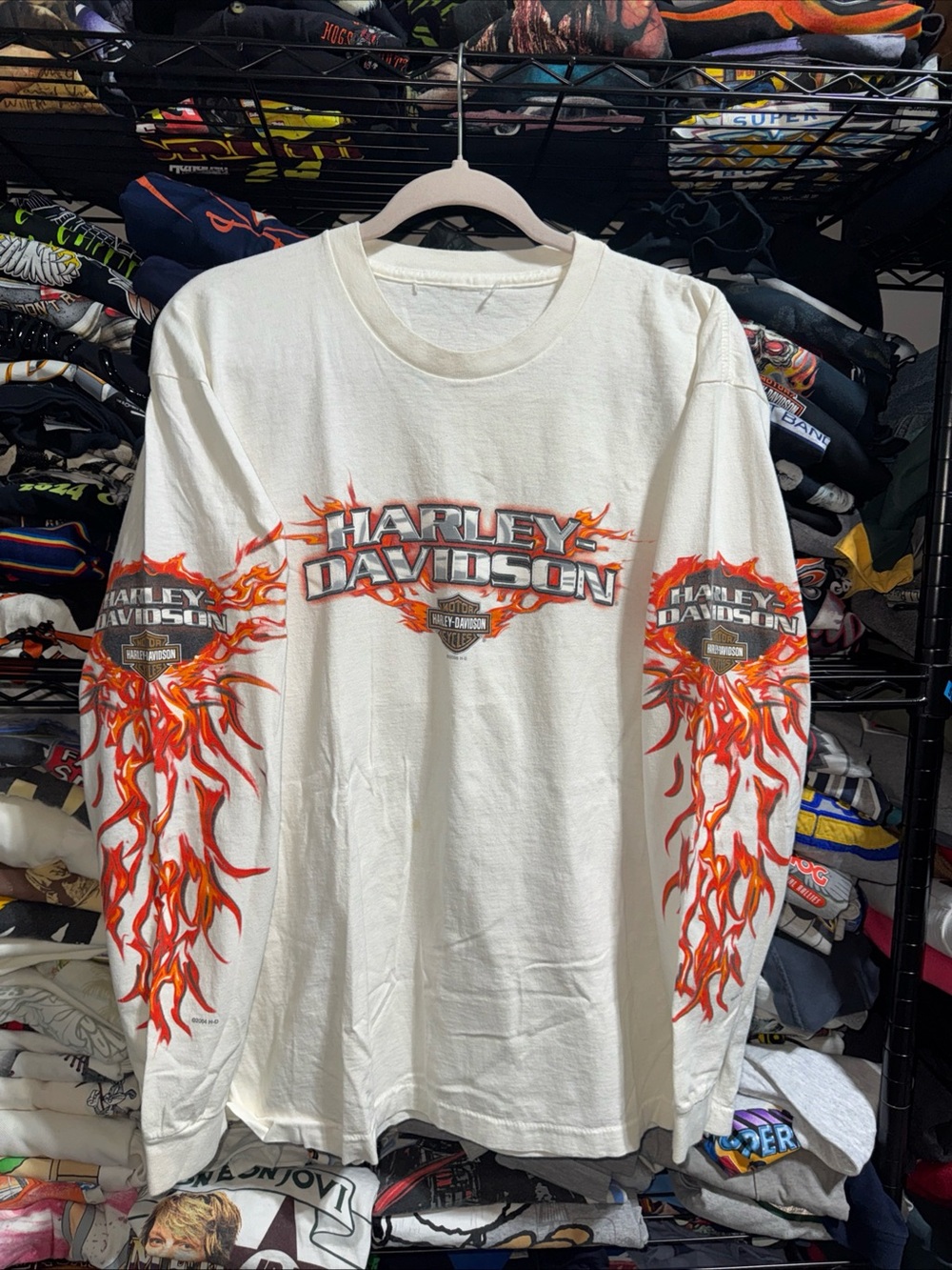 Vintage Harley Davidson Flames Shirt W/ Sleeve Hits Size L